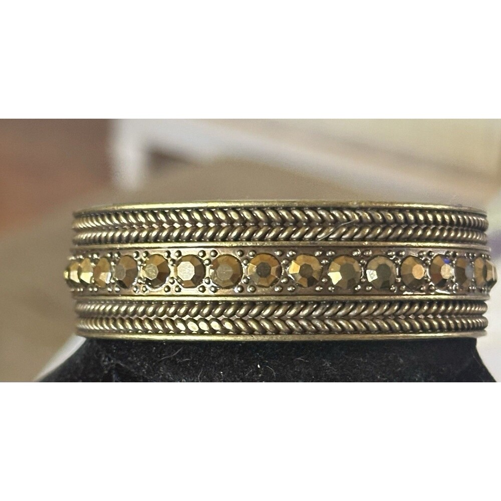 Vintage Bronze Tone Crystal Cuff Bracelet Boho Western Open Bangle Statement